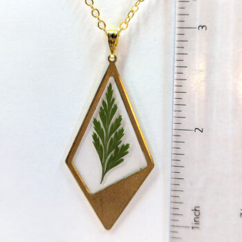 Medium Gold Diamond Real Dried Fern Leaf Resin Necklace - Image 3