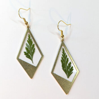 Medium Gold Diamond Real Dried Fern Leaf Resin Earrings - Image 5