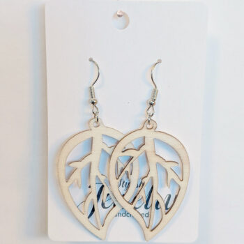 Hollow Leaf Natural Wood Earrings - Image 4