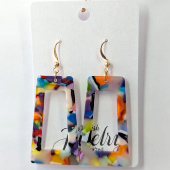 Colorful Tortoiseshell Irregular Rectangle Resin Earrings - Image 4