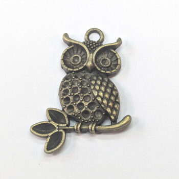 Antique Bronze Owl on a Branch Charm