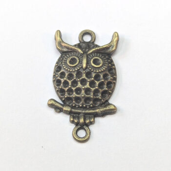 Antique Bronze Round Owl on a Branch Charm / Connector