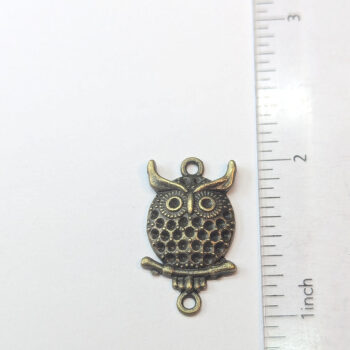 Antique Bronze Round Owl on a Branch Charm / Connector - Image 2