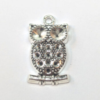 Big Eyes Owl on a Branch Charm Antique Silver