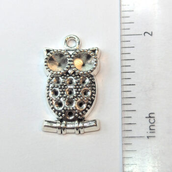 Big Eyes Owl on a Branch Charm Antique Silver - Image 3