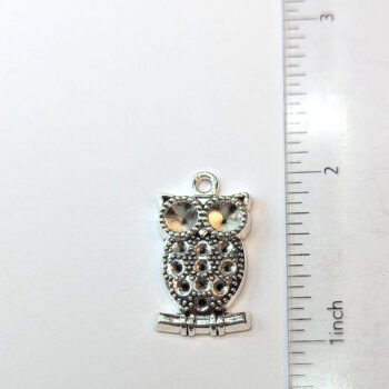 Big Eyes Owl on a Branch Charm Antique Silver - Image 2