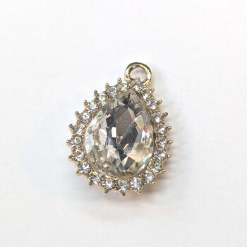 Clear Halo Rhinestone Teardrop Charm Gold