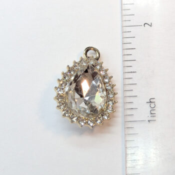 Clear Halo Rhinestone Teardrop Charm Gold - Image 2