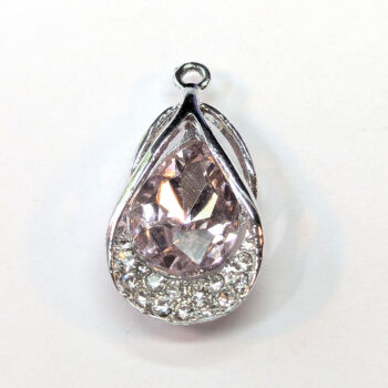 Pink Rhinestone Clear Teardrop Charm Silver