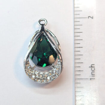 Green Rhinestone Clear Teardrop Charm Silver - Image 2