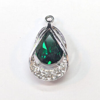 Green Rhinestone Clear Teardrop Charm Silver