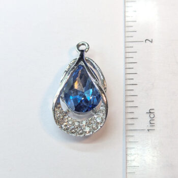 Blue Rhinestone Clear Teardrop Charm Silver - Image 2