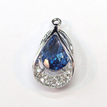 Blue Rhinestone Clear Teardrop Charm Silver