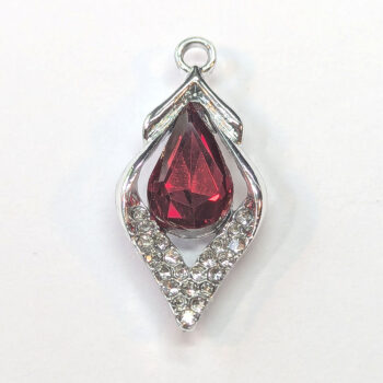 Red Rhinestone Clear Diamond Charm Silver