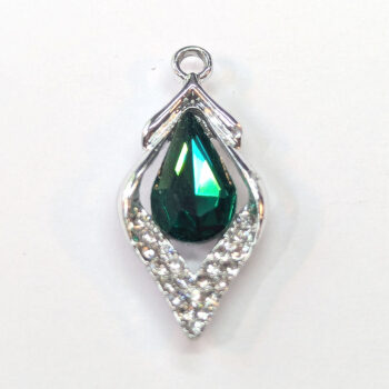 Green Rhinestone Clear Diamond Charm Silver