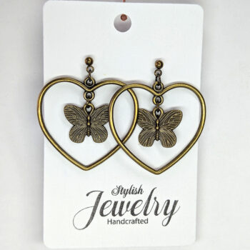 Hollow Heart Butterfly Antique Bronze Earrings - Image 4