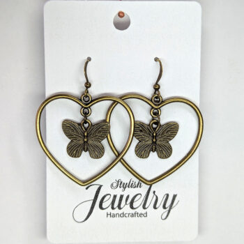 Hollow Heart Butterfly Antique Bronze Earrings - Image 5