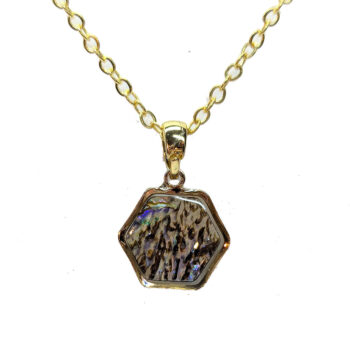 Gold Small Hexagon Abalone Resin Shell Stainless Steel Necklace