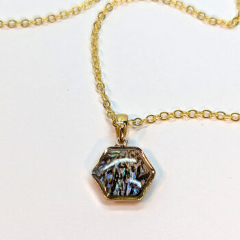 Gold Small Hexagon Abalone Resin Shell Stainless Steel Necklace - Image 4