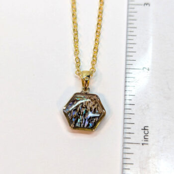 Gold Small Hexagon Abalone Resin Shell Stainless Steel Necklace - Image 2