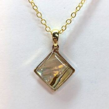 Gold Small Diamond Abalone Resin Shell Stainless Steel Necklace - Image 4