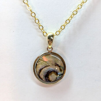 Gold Small Round Abalone Resin Shell Stainless Steel Necklace - Image 2