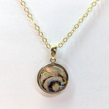 Gold Small Round Abalone Resin Shell Stainless Steel Necklace - Image 3