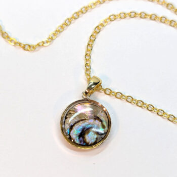 Gold Small Round Abalone Resin Shell Stainless Steel Necklace - Image 5