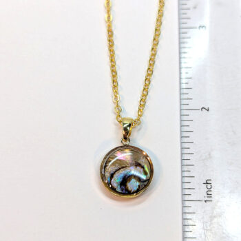 Gold Small Round Abalone Resin Shell Stainless Steel Necklace - Image 4