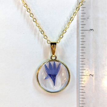 Round Real Dried Royal Blue Flower Resin Necklace Gold - Image 3