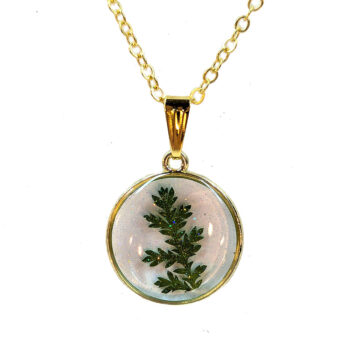 Round Real Dried Green Leaf Leaves Resin Necklace Gold