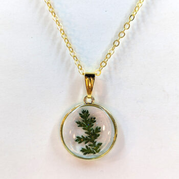 Round Real Dried Green Leaf Leaves Resin Necklace Gold - Image 3