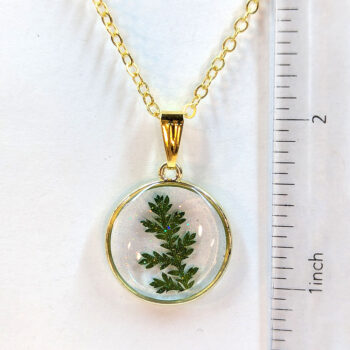 Round Real Dried Green Leaf Leaves Resin Necklace Gold - Image 2