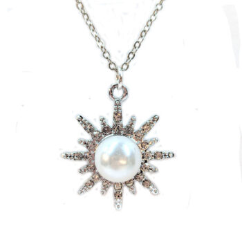 Clear Rhinestone Star With Pearl Necklace Silver