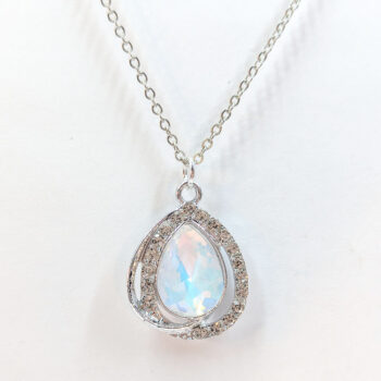 Creamy Clear Halo Rhinestone Teardrop Necklace Silver - Image 3