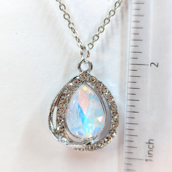 Creamy Clear Halo Rhinestone Teardrop Necklace Silver - Image 2