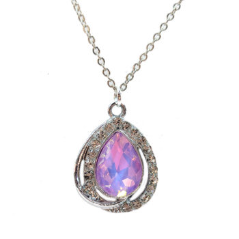 Creamy Purple Halo Rhinestone Teardrop Necklace Silver