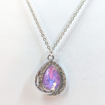 Creamy Purple Halo Rhinestone Teardrop Necklace Silver - Image 3