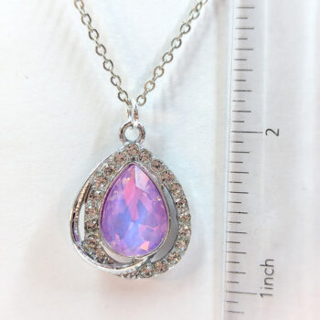 Creamy Purple Halo Rhinestone Teardrop Necklace Silver - Image 2