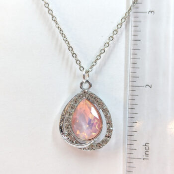 Creamy Pink Halo Rhinestone Teardrop Necklace Silver - Image 3