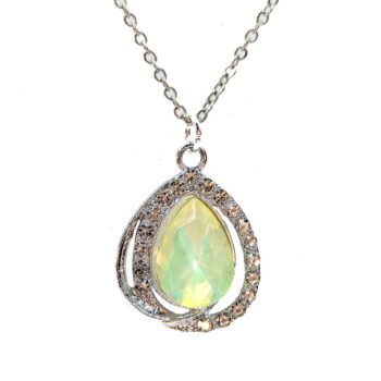 Creamy Yellow Halo Rhinestone Teardrop Necklace Silver