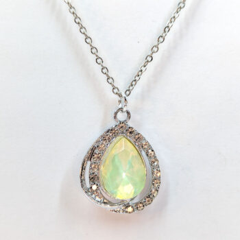 Creamy Yellow Halo Rhinestone Teardrop Necklace Silver - Image 3