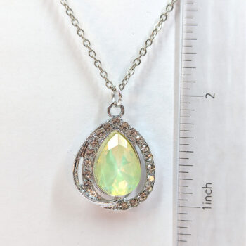 Creamy Yellow Halo Rhinestone Teardrop Necklace Silver - Image 2