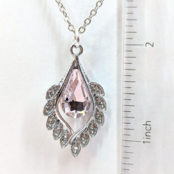 Pink Clear Rhinestone Teardrop Drop Necklace Silver - Image 3