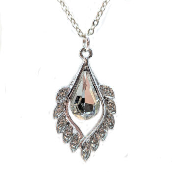 Clear Rhinestone Teardrop Drop Necklace Silver