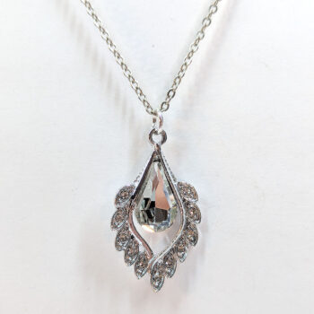 Clear Rhinestone Teardrop Drop Necklace Silver - Image 3