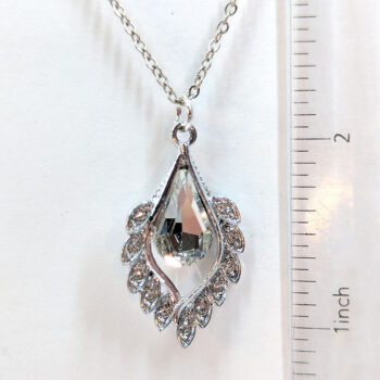 Clear Rhinestone Teardrop Drop Necklace Silver - Image 2