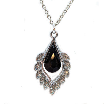 Black Clear Rhinestone Teardrop Drop Necklace Silver