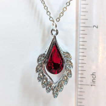 Red Clear Rhinestone Teardrop Drop Necklace Silver - Image 3