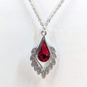 Red Clear Rhinestone Teardrop Drop Necklace Silver - Image 2